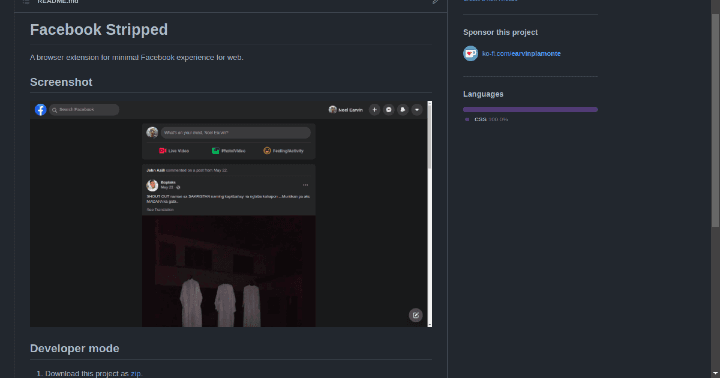 Screenshot of Facebook Stripped