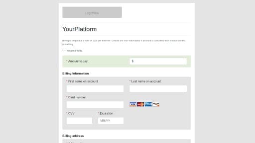 Screenshot of Payment web page with Authorize.net