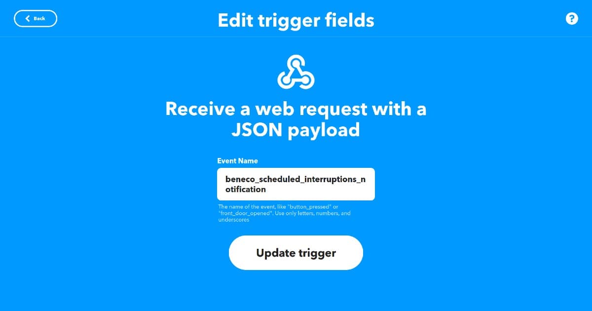 Screenshot of Edit trigger fields on IFTTT
