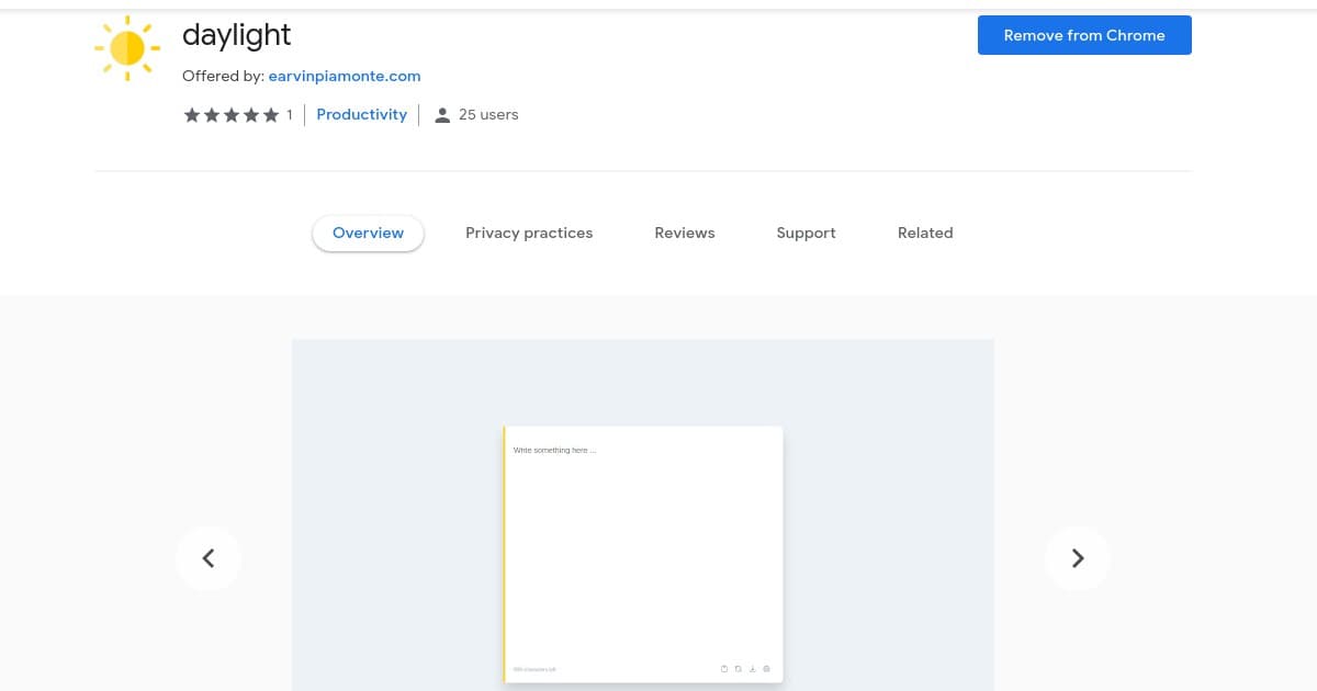 A screenshot daylight page on Chrome Web Store