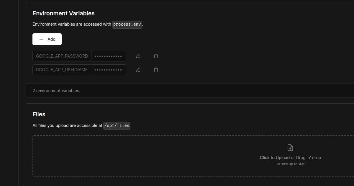 Screenshot of env variables