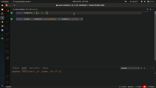 A screencast of Quokka.js on VS Code.
